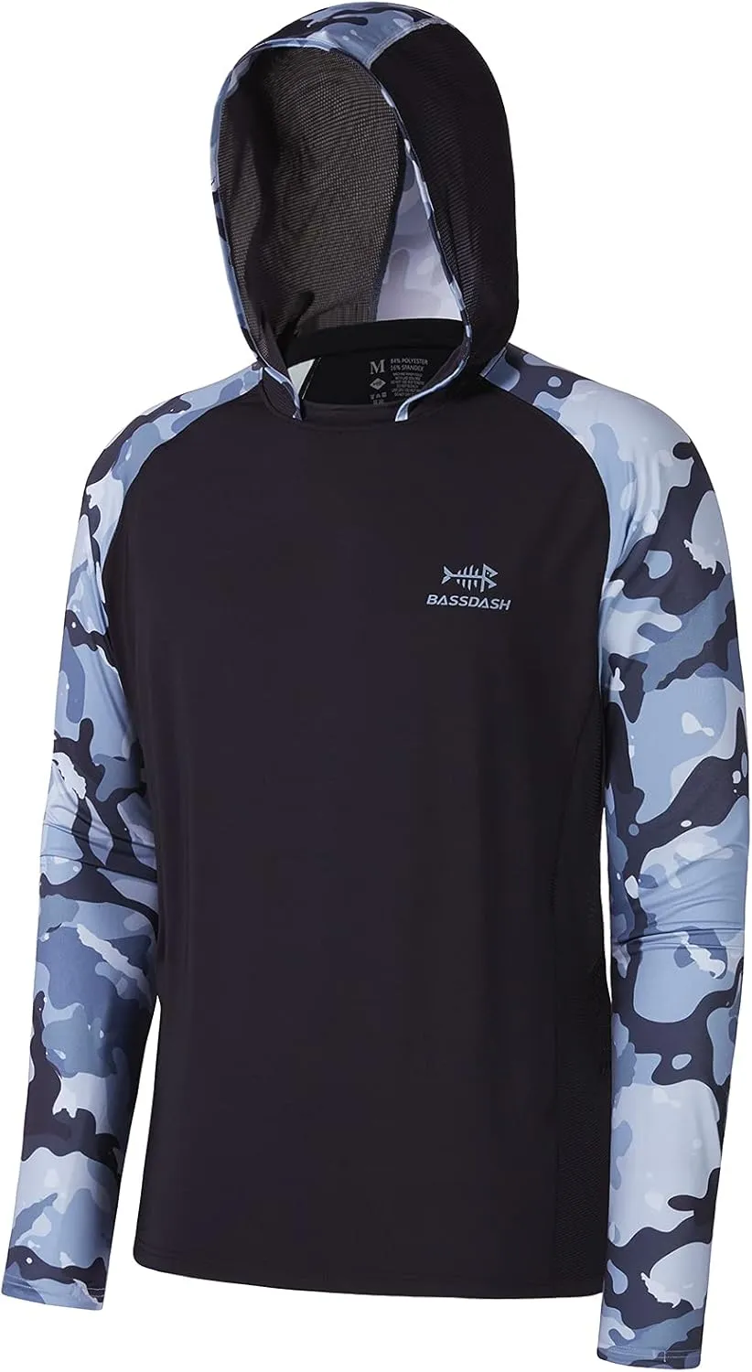 BASSDASH Mens UPF 50 Performance Fishing Shirt Cooling Hoodie Camo Long Sleeve FS17M