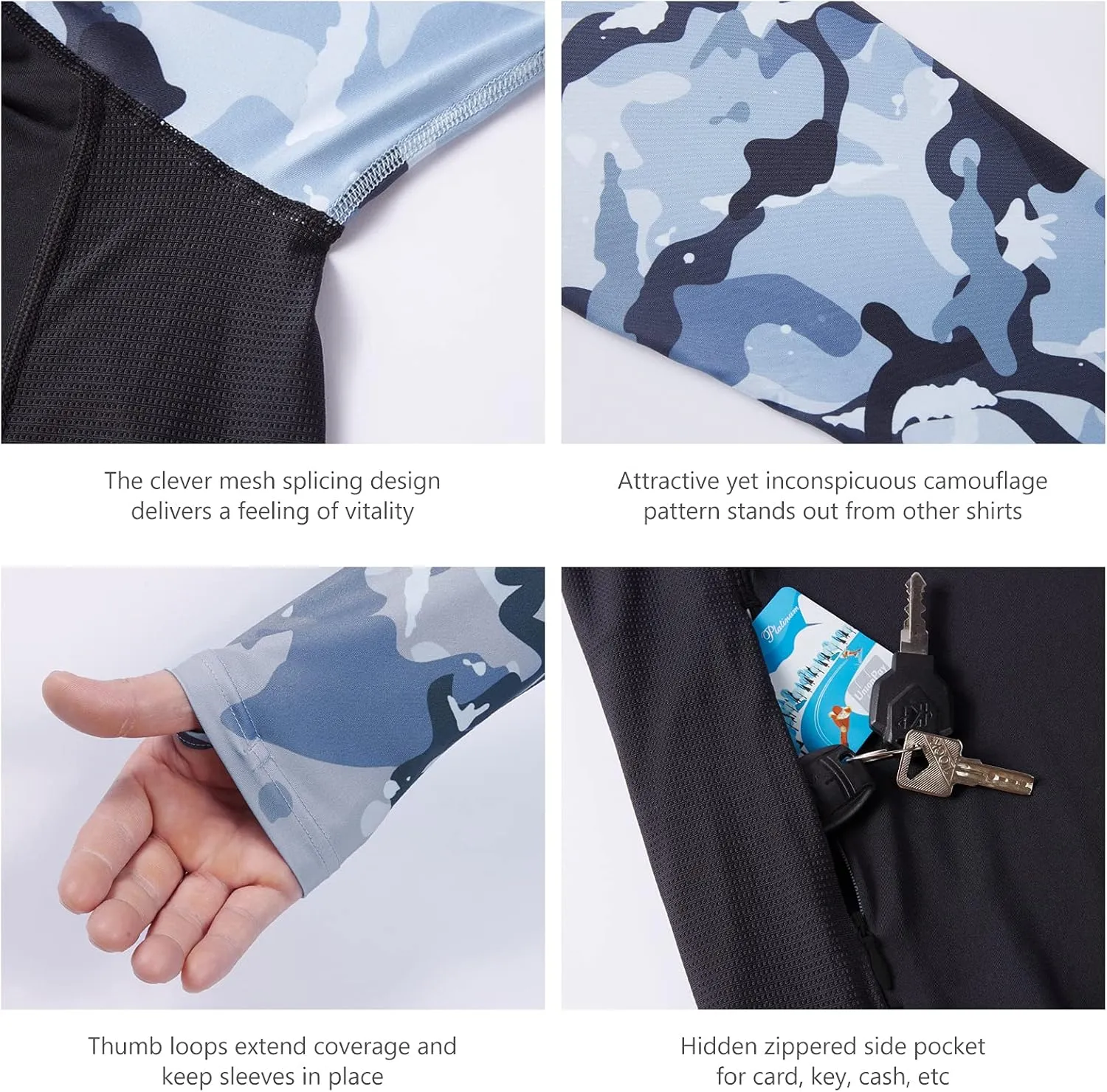 BASSDASH Mens UPF 50 Performance Fishing Shirt Cooling Hoodie Camo Long Sleeve FS17M