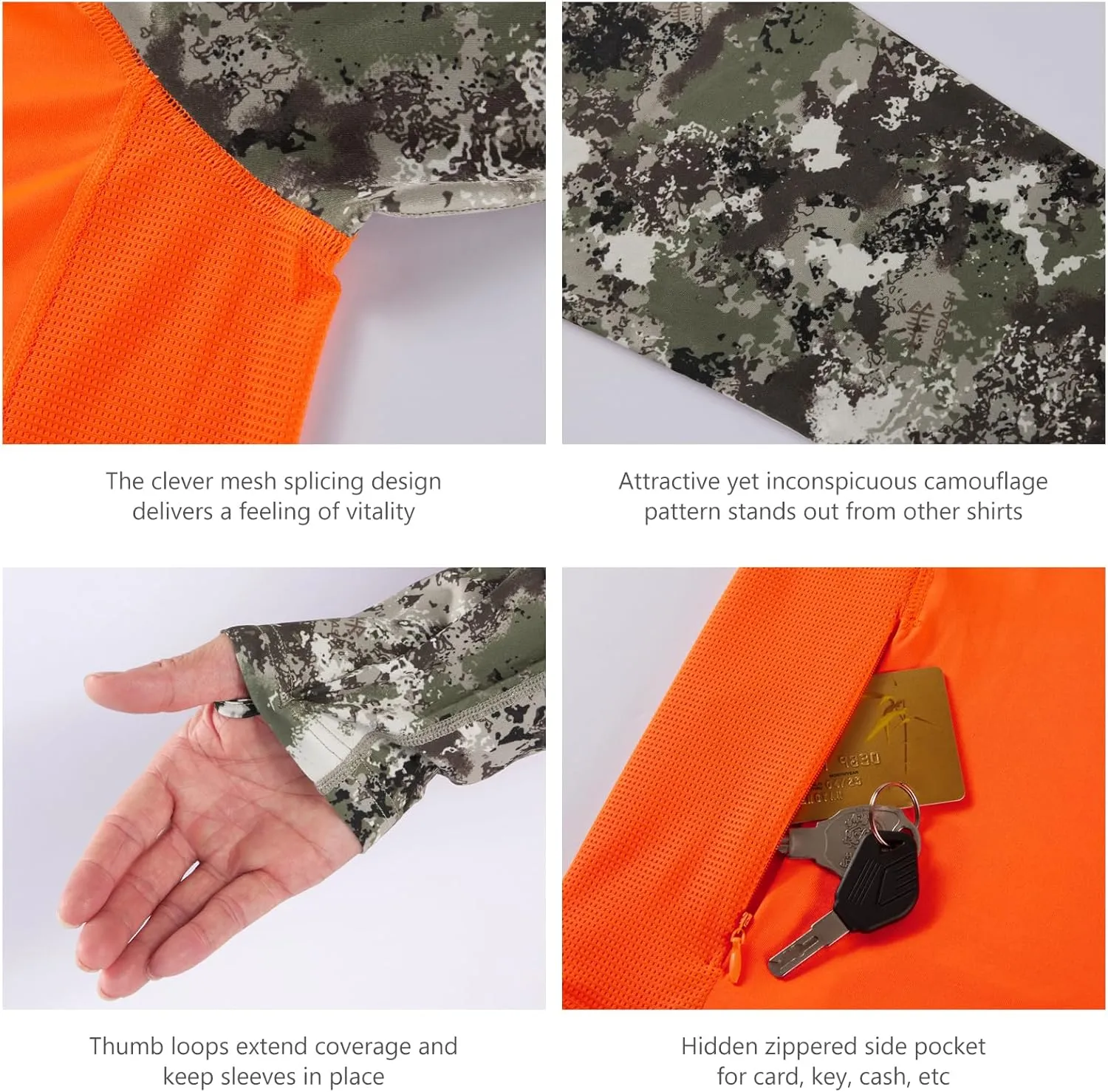BASSDASH Mens UPF 50 Performance Fishing Shirt Cooling Hoodie Camo Long Sleeve FS17M
