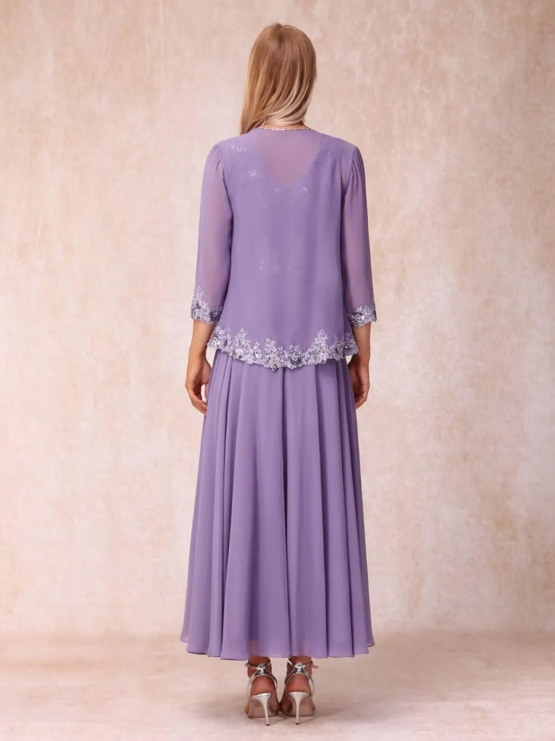 Beaded 3/4 Sleeve Mother of The Bride Dresses with Pockets 2 Piece Formal Gowns with Jacket YMS244