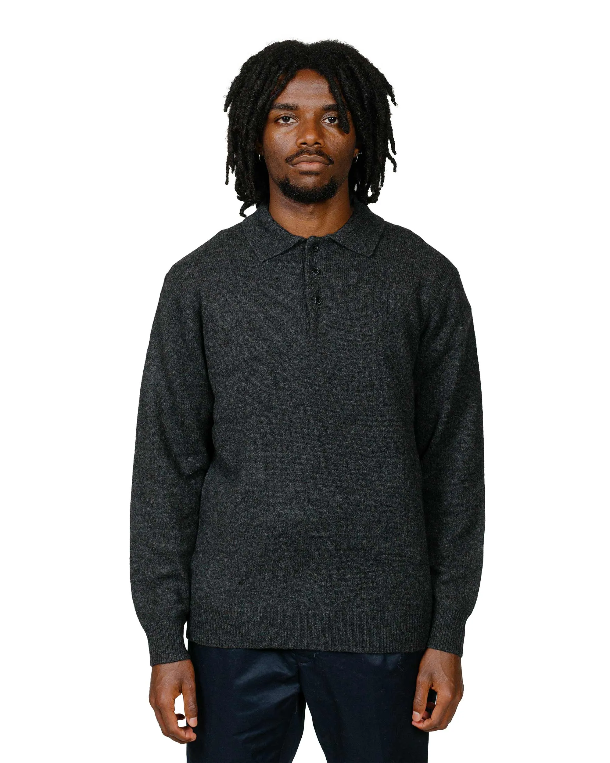 Beams Plus Knit Polo 9G Charcoal Grey