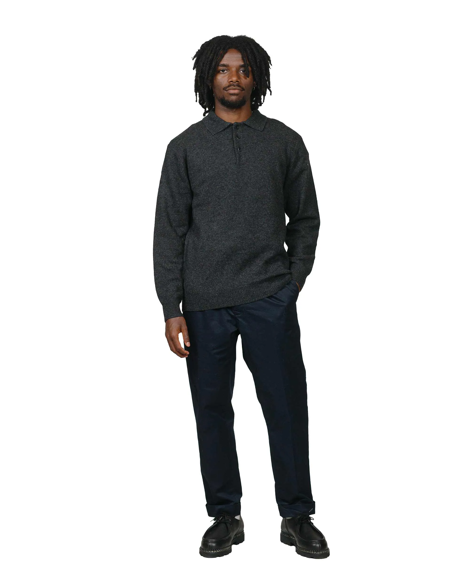 Beams Plus Knit Polo 9G Charcoal Grey