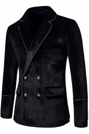 Black Notched Lapel Double Breasted Velvet Prom Suits Two Pieces Tuxedos