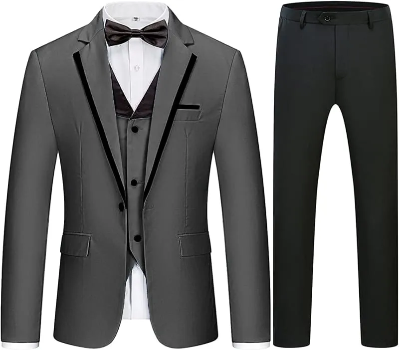 Black Notched Lapel Three Pieces Business Suits Dinner Party Prom Suit