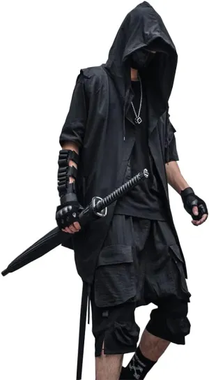 Black Wizard Hoodies Men Streetwear Cardigan Hoodie Sleeveless Coat Techwear