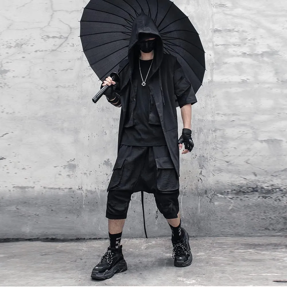 Black Wizard Hoodies Men Streetwear Cardigan Hoodie Sleeveless Coat Techwear