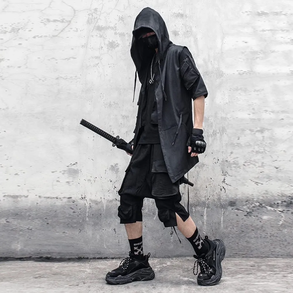 Black Wizard Hoodies Men Streetwear Cardigan Hoodie Sleeveless Coat Techwear