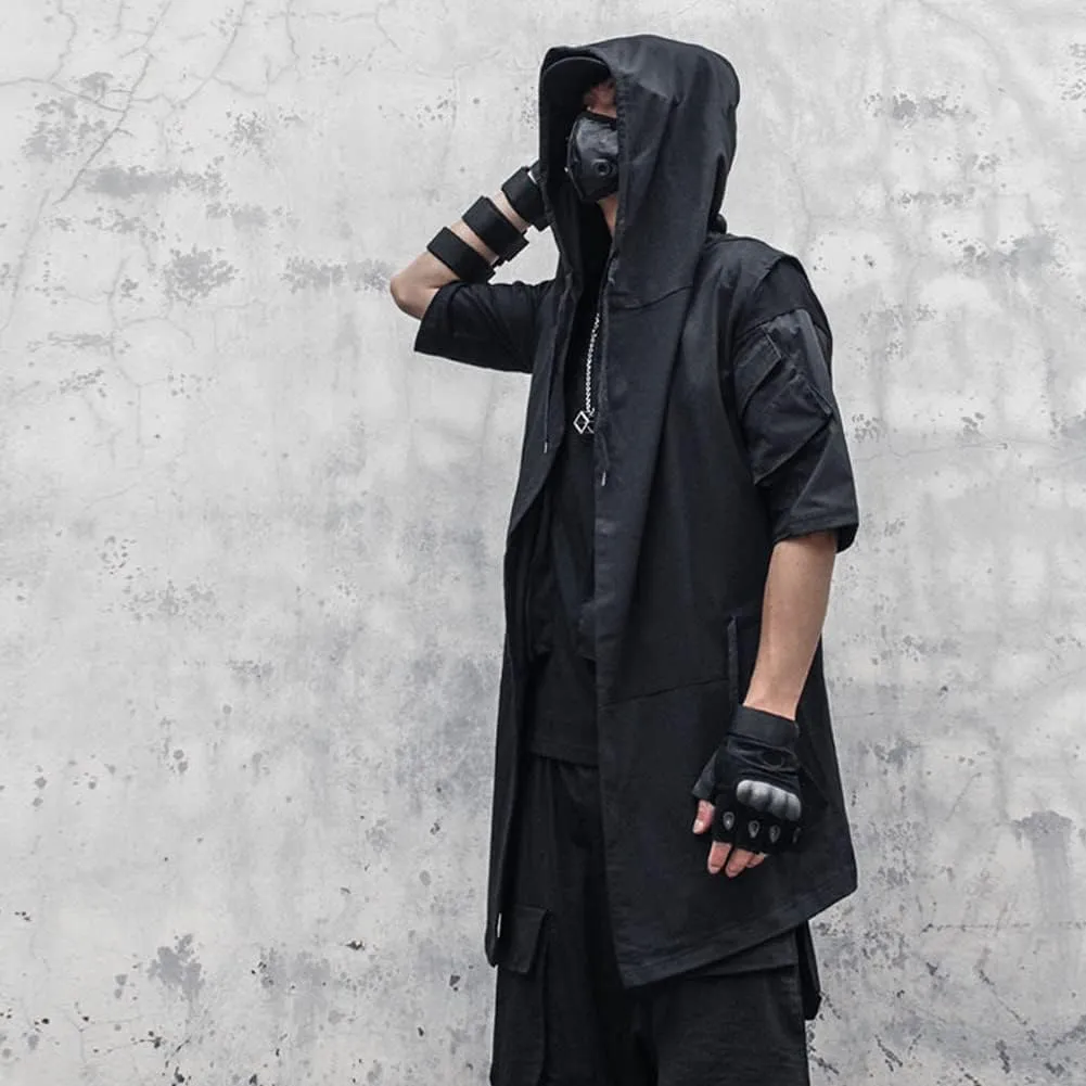Black Wizard Hoodies Men Streetwear Cardigan Hoodie Sleeveless Coat Techwear
