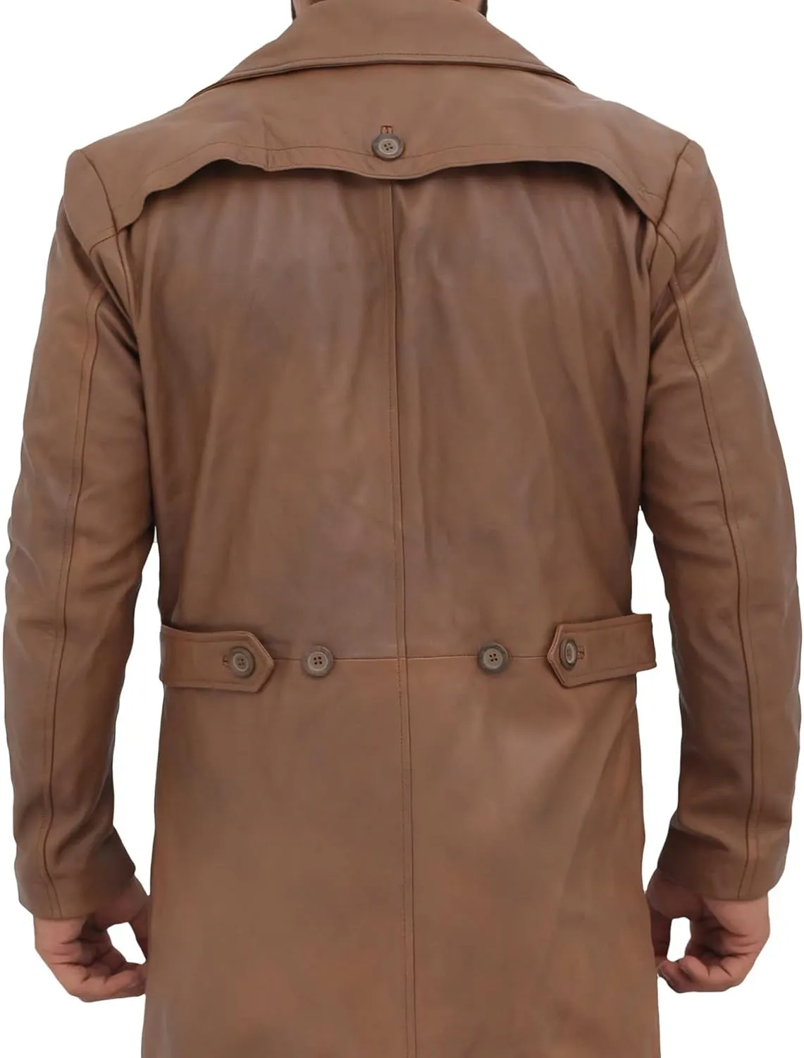 Blingsoul Leather Trench Coat Men - Real Leather Long Overcoat for Mens