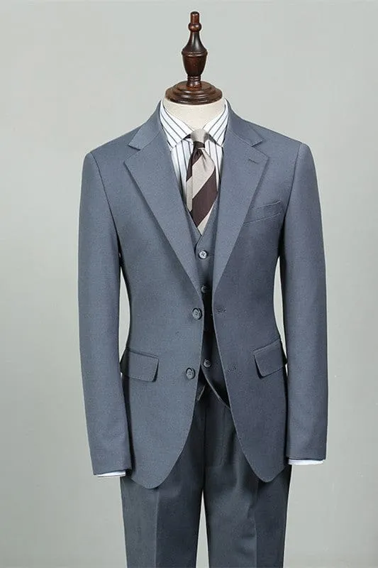 Blue Notched Lapel Best Men Suit Slim Fit Three Pieces Tuxedos Business Suits