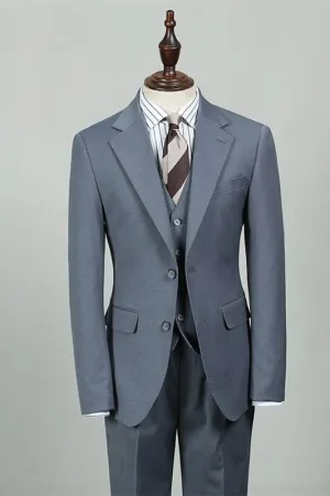 Blue Notched Lapel Best Men Suit Slim Fit Three Pieces Tuxedos Business Suits