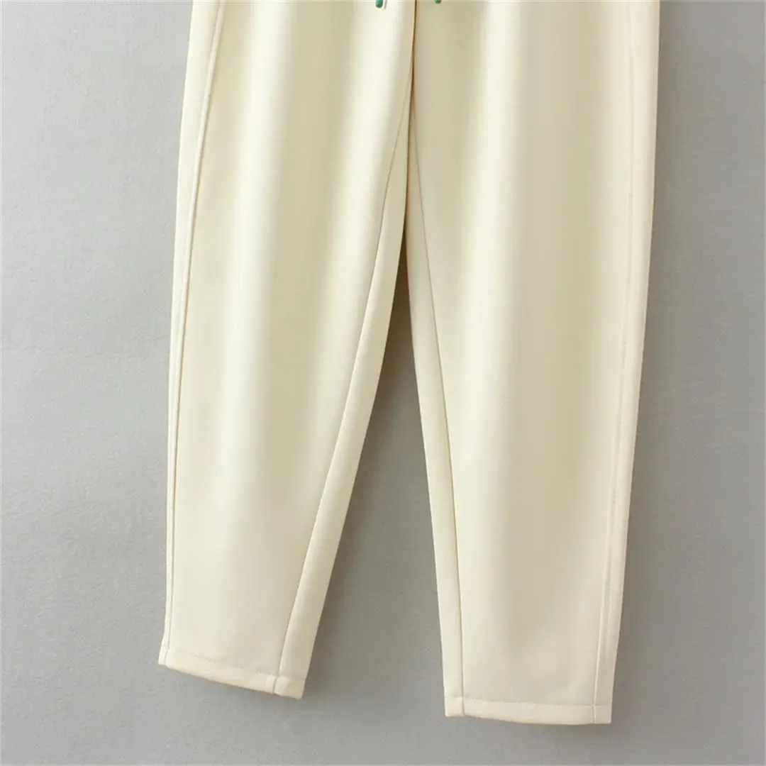 Bollrllr Women Plus Size Harem Pants Loose Casual Drawstring Pants Double Buttons Knitting Trousers