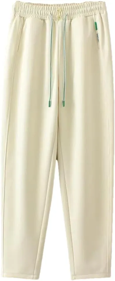 Bollrllr Women Plus Size Harem Pants Loose Casual Drawstring Pants Double Buttons Knitting Trousers