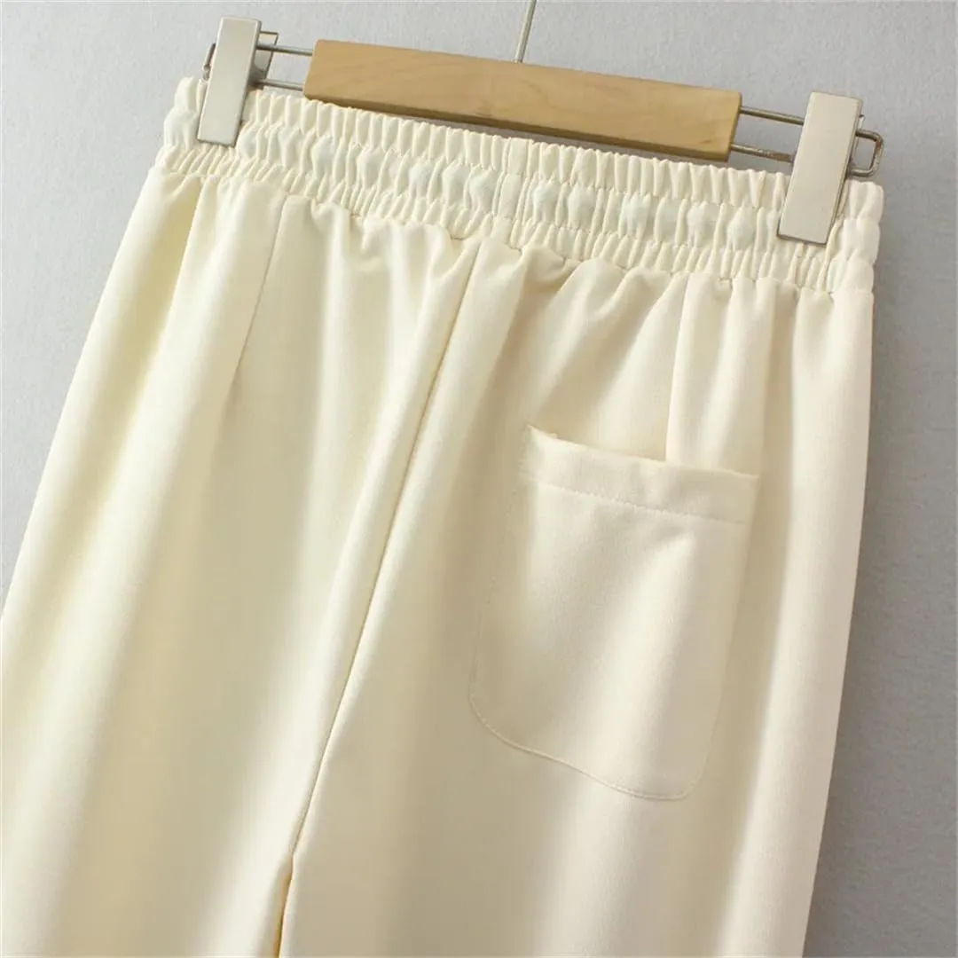 Bollrllr Women Plus Size Harem Pants Loose Casual Drawstring Pants Double Buttons Knitting Trousers