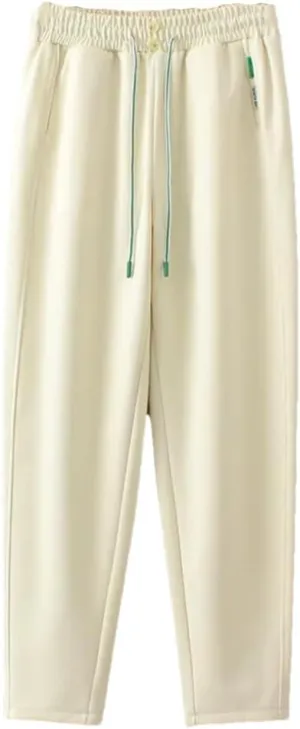 Bollrllr Women Plus Size Harem Pants Loose Casual Drawstring Pants Double Buttons Knitting Trousers