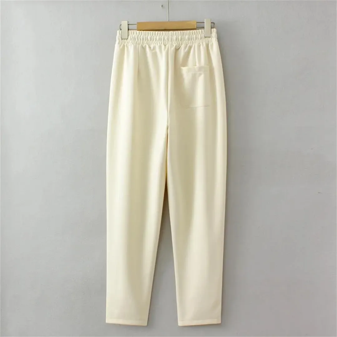 Bollrllr Women Plus Size Harem Pants Loose Casual Drawstring Pants Double Buttons Knitting Trousers