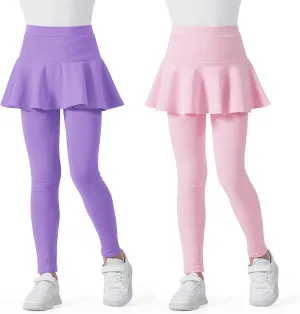 BOOPH 2 Pack Girls Leggings with Skirt Cotton Ruffle Tutu Uniform Pants 3-10 Years