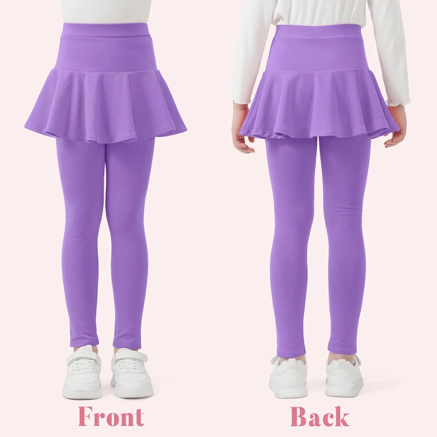 BOOPH 2 Pack Girls Leggings with Skirt Cotton Ruffle Tutu Uniform Pants 3-10 Years