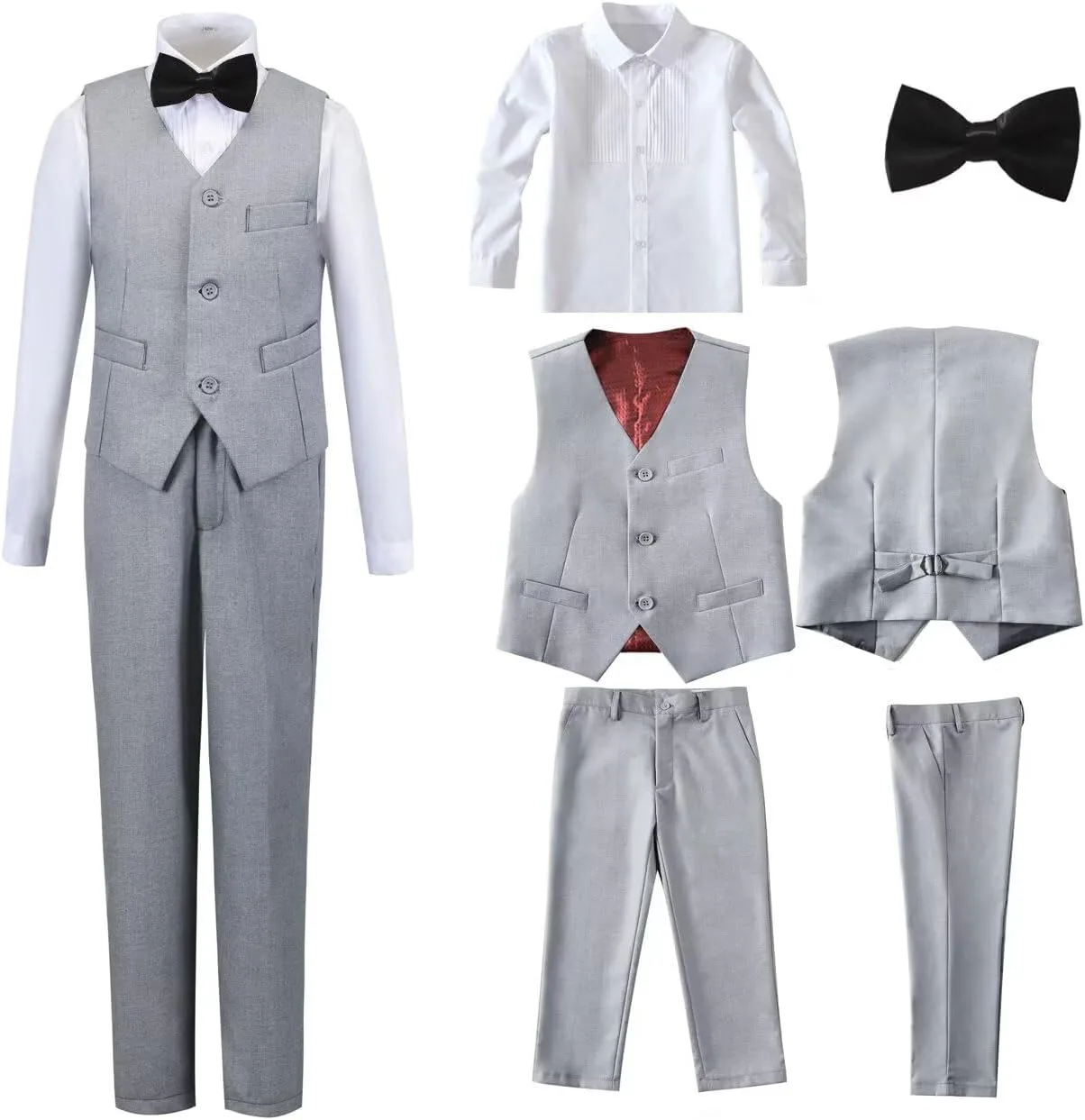 Boys 4-Pieces Suits Slim Fit Kids Outfits Vest Dress Pants Sets Formal Suit for Boy