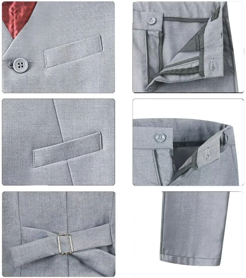 Boys 4-Pieces Suits Slim Fit Kids Outfits Vest Dress Pants Sets Formal Suit for Boy