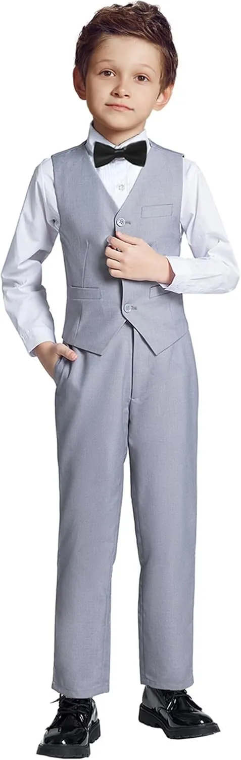 Boys 4-Pieces Suits Slim Fit Kids Outfits Vest Dress Pants Sets Formal Suit for Boy