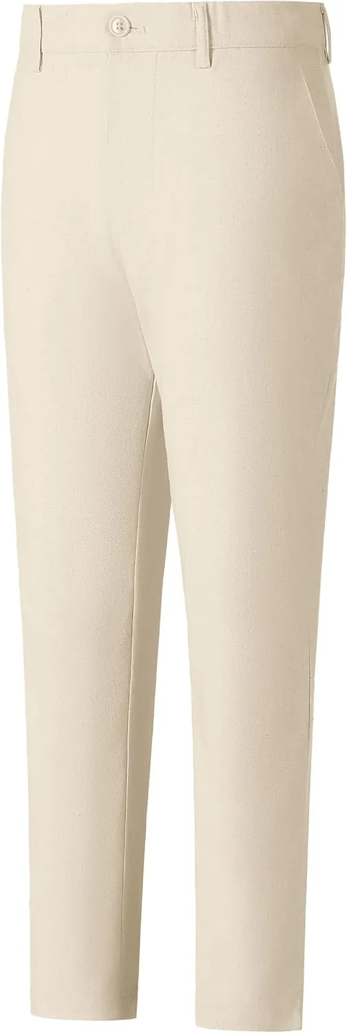 Boys' Linen Pants Lightweight Flat Front Dress Pants Kids School Uniform