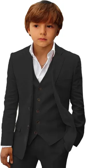 Boys Linen Suit Slim Fit Three Piece Summer Linen Suit for Boys Formal Wedding Outfit Jacket Vest Pant Set
