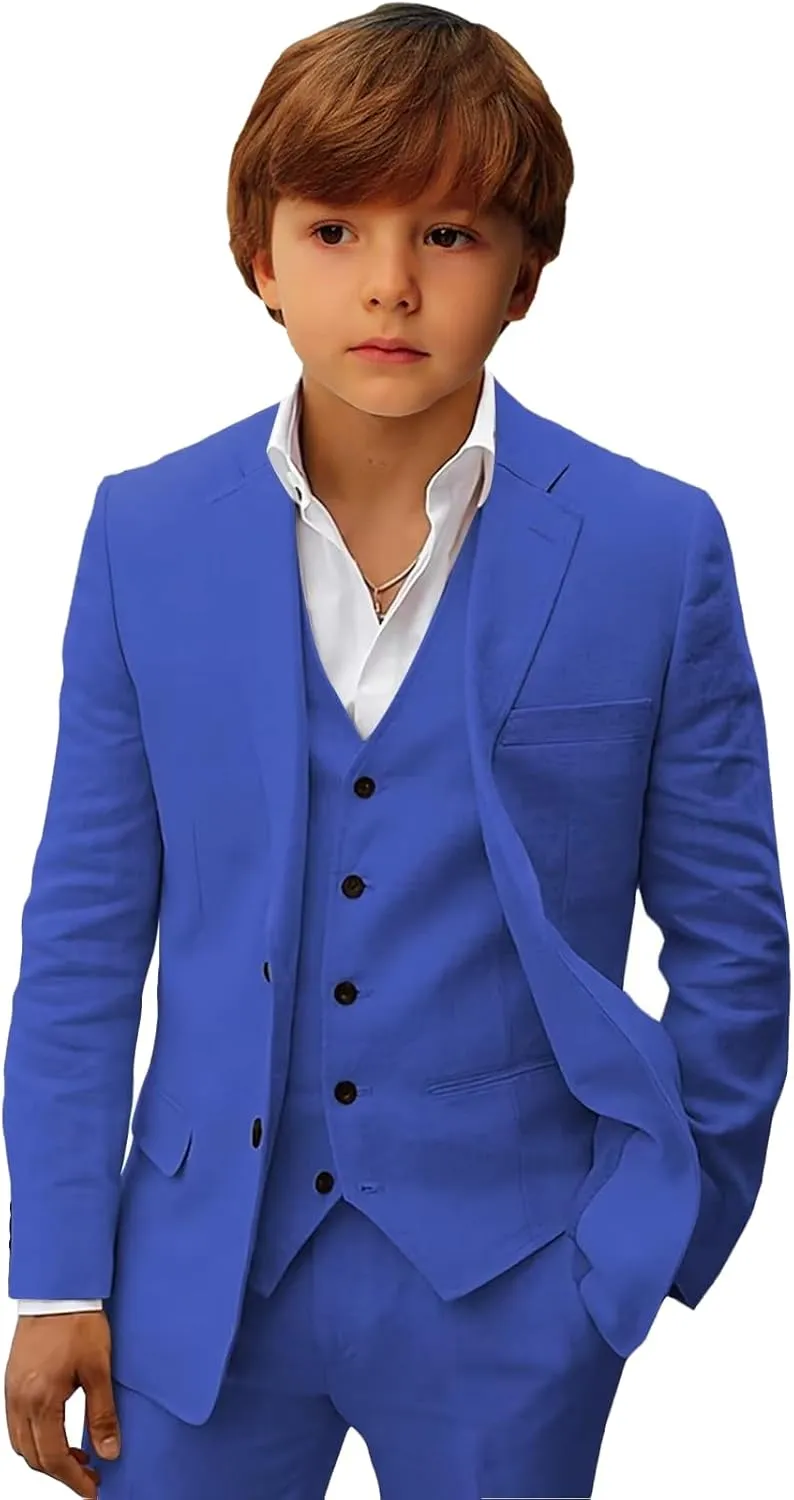 Boys Linen Suit Slim Fit Three Piece Summer Linen Suit for Boys Formal Wedding Outfit Jacket Vest Pant Set