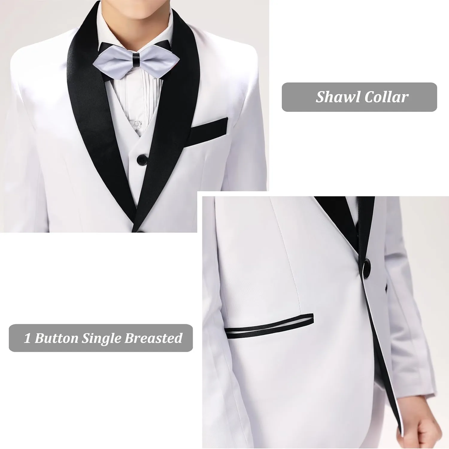 Boys Suit for Toddler Tuxedo Kids Formal Suits Set 5 Pieces Wedding Outfit