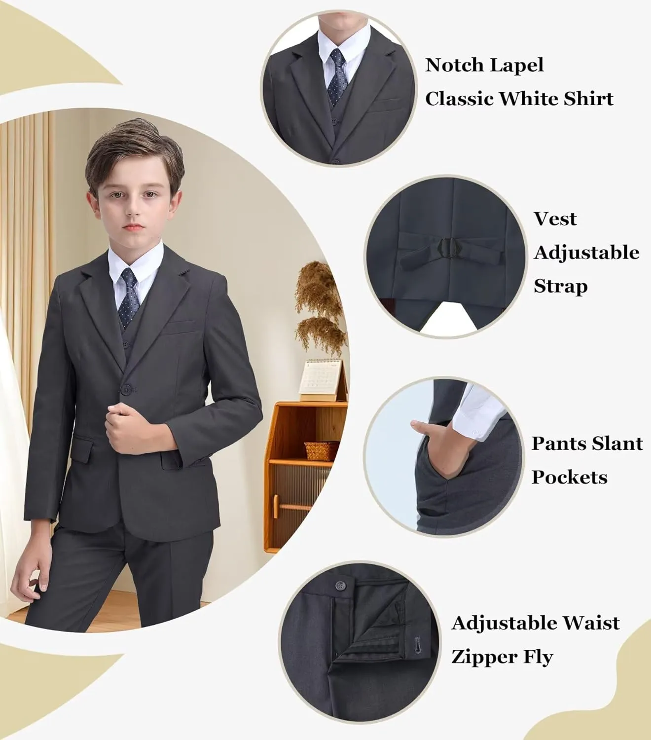 Boys' Suit Kids Formal Tuxedo Suits for Boys Wedding Outfits Dress Vest Pants Suspenders Set Adjustable Waist