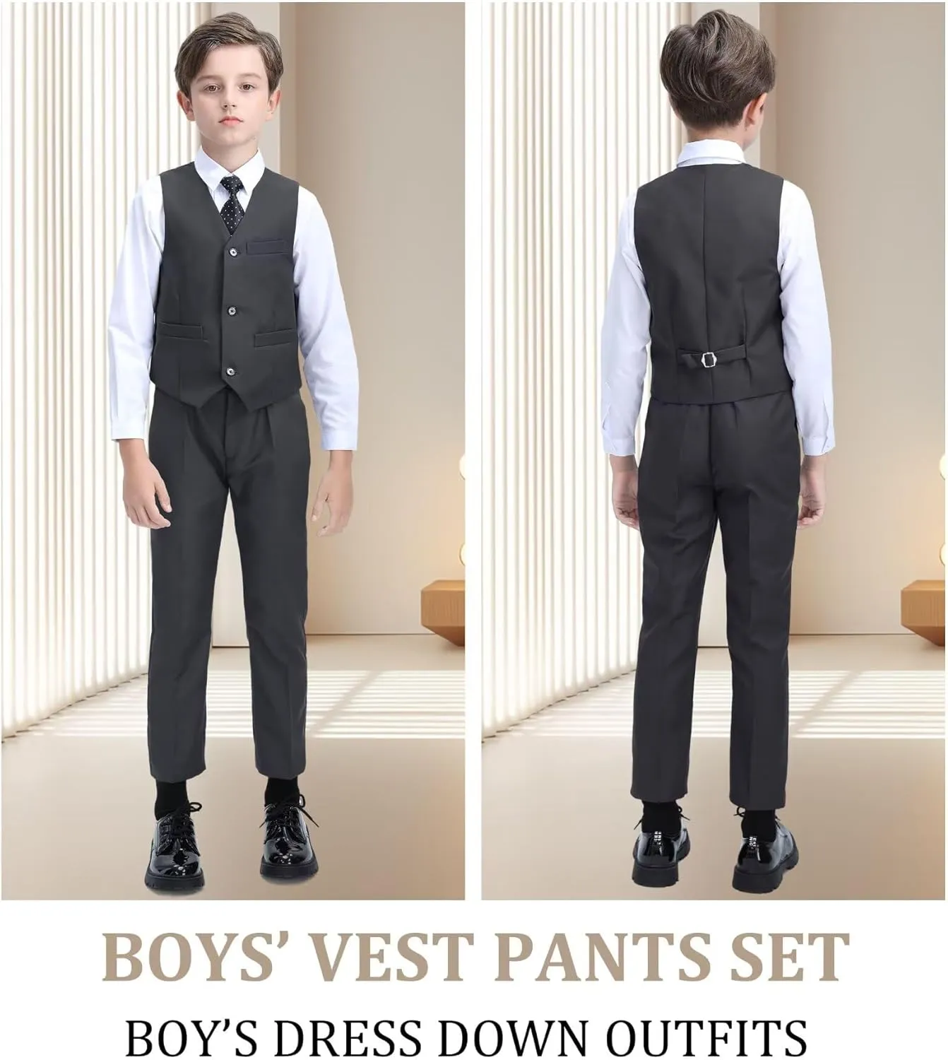 Boys' Suit Kids Formal Tuxedo Suits for Boys Wedding Outfits Dress Vest Pants Suspenders Set Adjustable Waist
