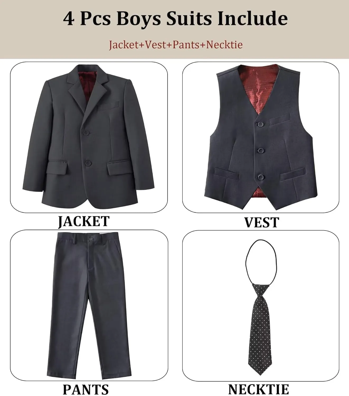 Boys' Suit Kids Formal Tuxedo Suits for Boys Wedding Outfits Dress Vest Pants Suspenders Set Adjustable Waist
