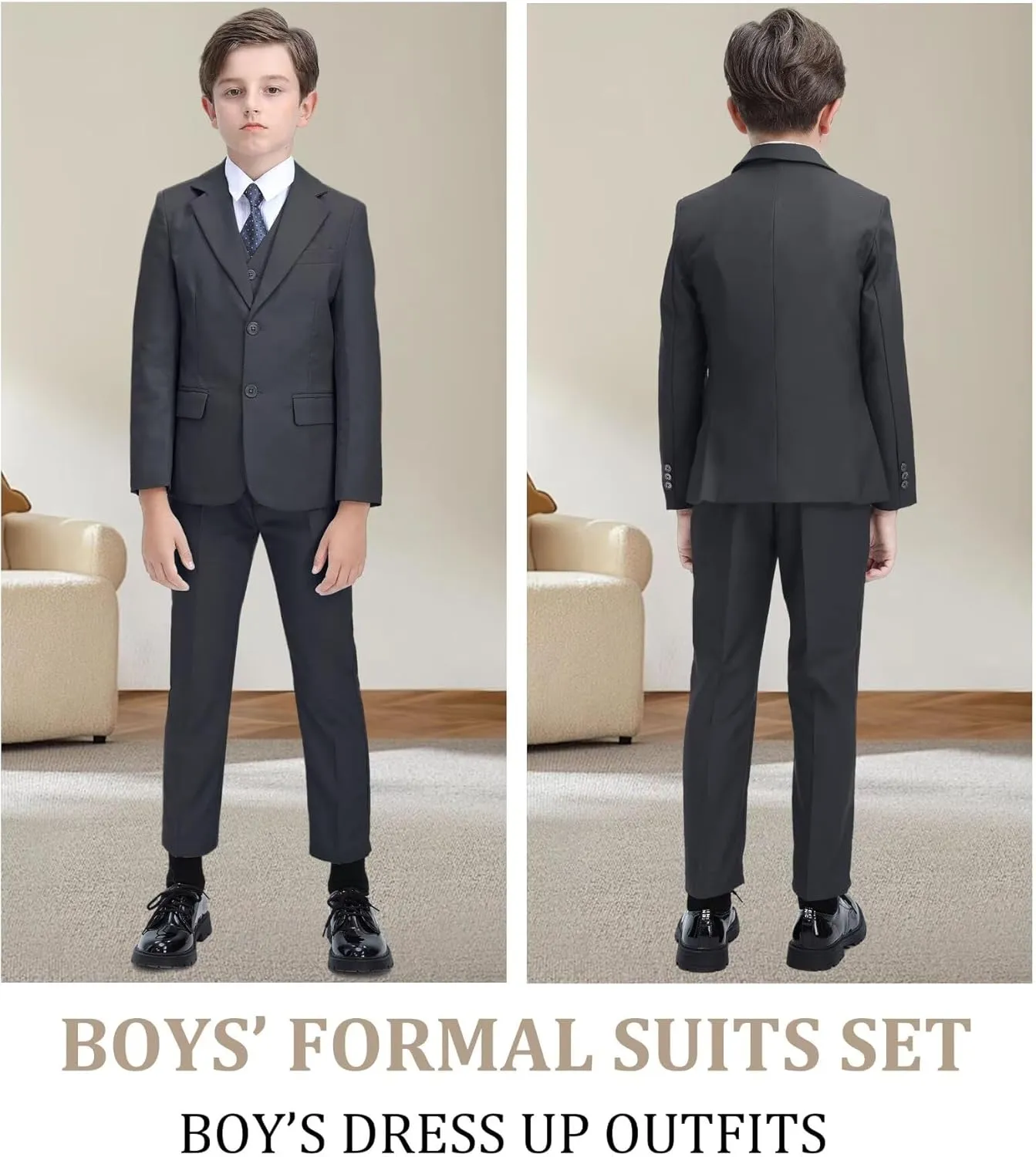 Boys' Suit Kids Formal Tuxedo Suits for Boys Wedding Outfits Dress Vest Pants Suspenders Set Adjustable Waist