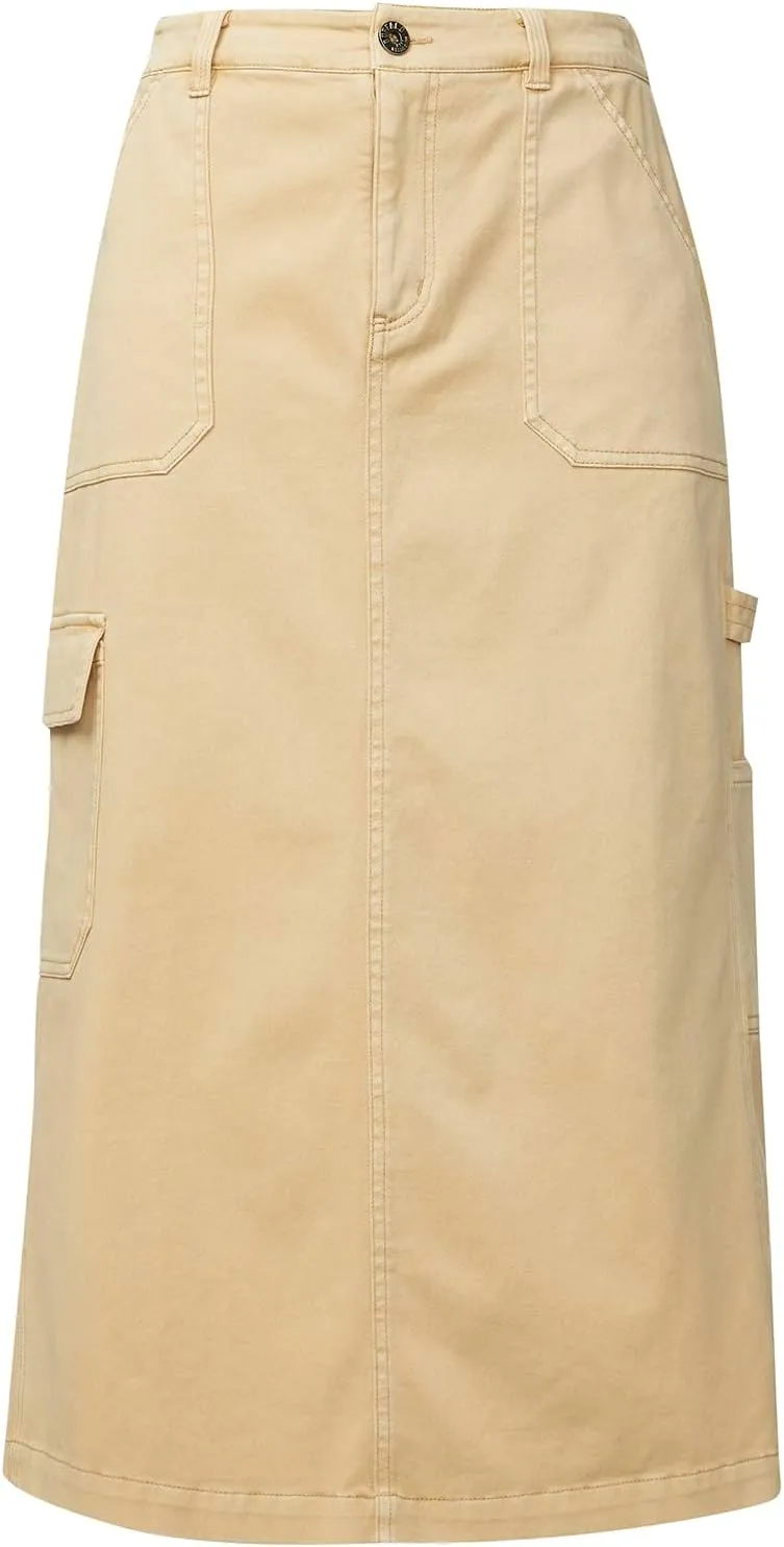 Buffalo David Bitton Women's Matilde Mid Rise Twill Maxi Cargo Skirt