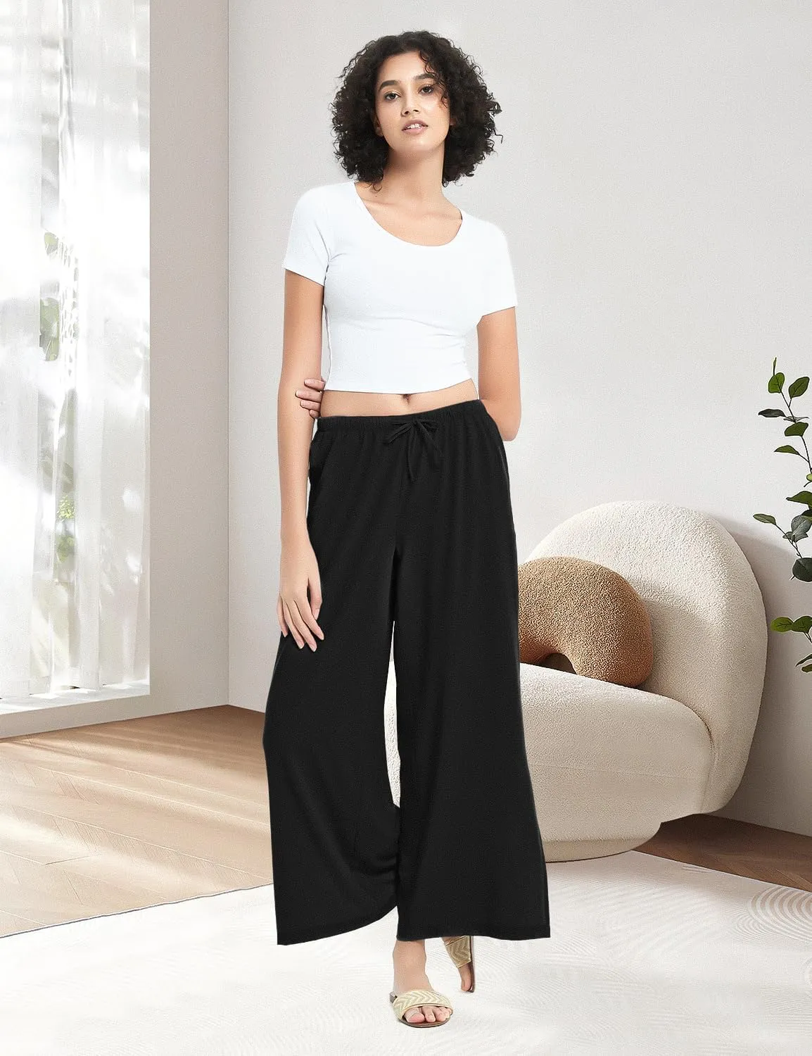 BVVU Womens Wide Leg Yoga Pants Lightweight Travel Pants Quick Dry Lounge Sweatpants Beach Swim Cover Up UPF 50 