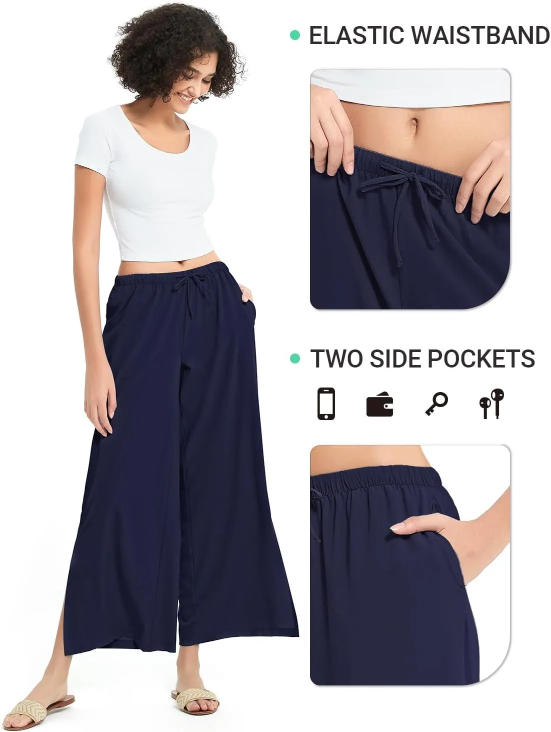 BVVU Womens Wide Leg Yoga Pants Lightweight Travel Pants Quick Dry Lounge Sweatpants Beach Swim Cover Up UPF 50 