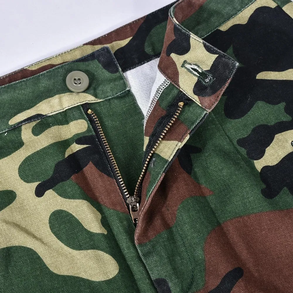 Camo Cargo Skirts for Women - High Waist Slit Bodycon Camouflage Denim Jean Skirt with Pocket Streetwear
