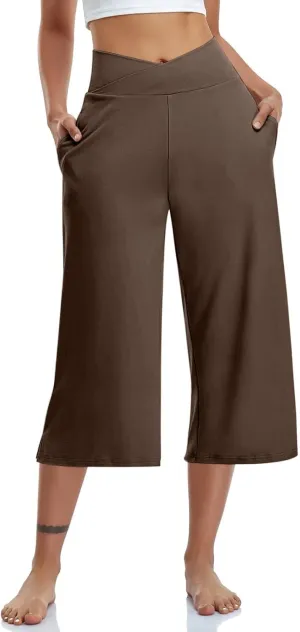 Capri Pants for Women 2025 Summer Wide Leg Yoga Pants Tummy Control High Waist Dressy Casual Crop Pant with Pockets