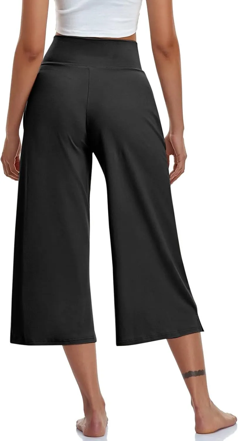 Capri Pants for Women 2025 Summer Wide Leg Yoga Pants Tummy Control High Waist Dressy Casual Crop Pant with Pockets