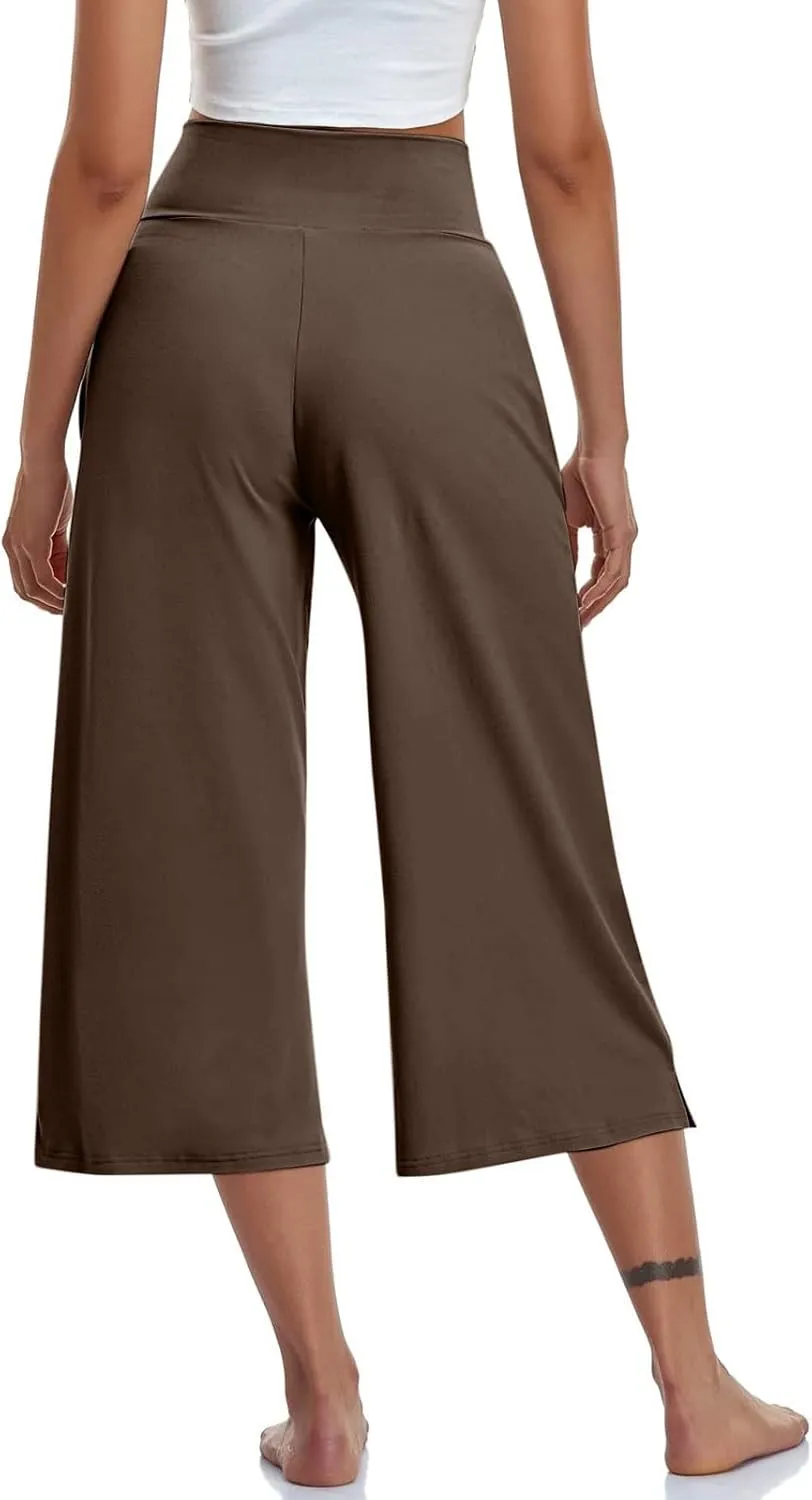 Capri Pants for Women 2025 Summer Wide Leg Yoga Pants Tummy Control High Waist Dressy Casual Crop Pant with Pockets