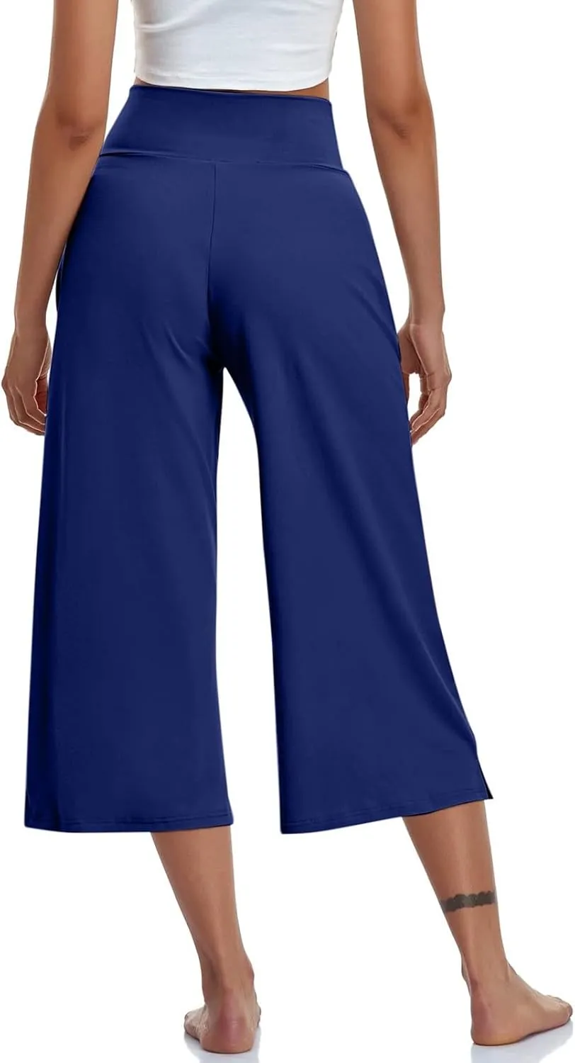 Capri Pants for Women 2025 Summer Wide Leg Yoga Pants Tummy Control High Waist Dressy Casual Crop Pant with Pockets