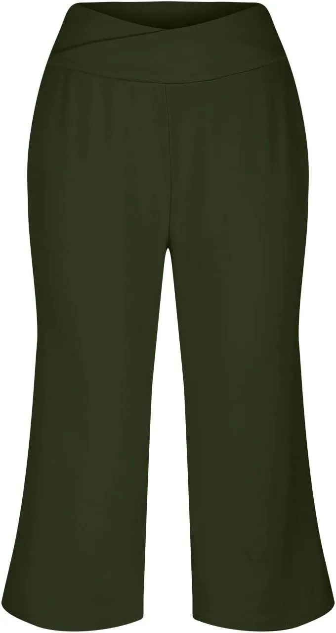Capri Pants for Women 2025 Summer Wide Leg Yoga Pants Tummy Control High Waist Dressy Casual Crop Pant with Pockets