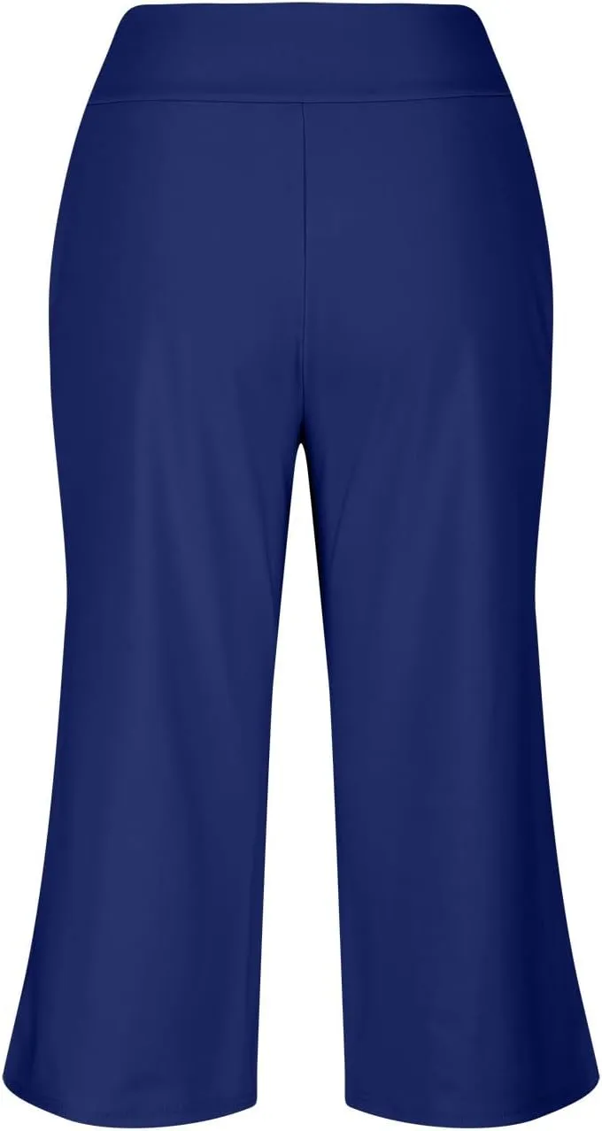Capri Pants for Women 2025 Summer Wide Leg Yoga Pants Tummy Control High Waist Dressy Casual Crop Pant with Pockets