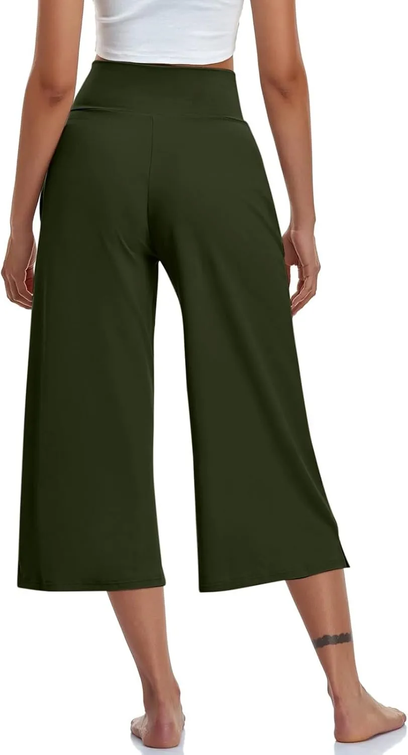 Capri Pants for Women 2025 Summer Wide Leg Yoga Pants Tummy Control High Waist Dressy Casual Crop Pant with Pockets