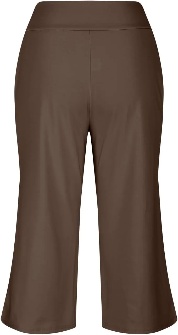 Capri Pants for Women 2025 Summer Wide Leg Yoga Pants Tummy Control High Waist Dressy Casual Crop Pant with Pockets