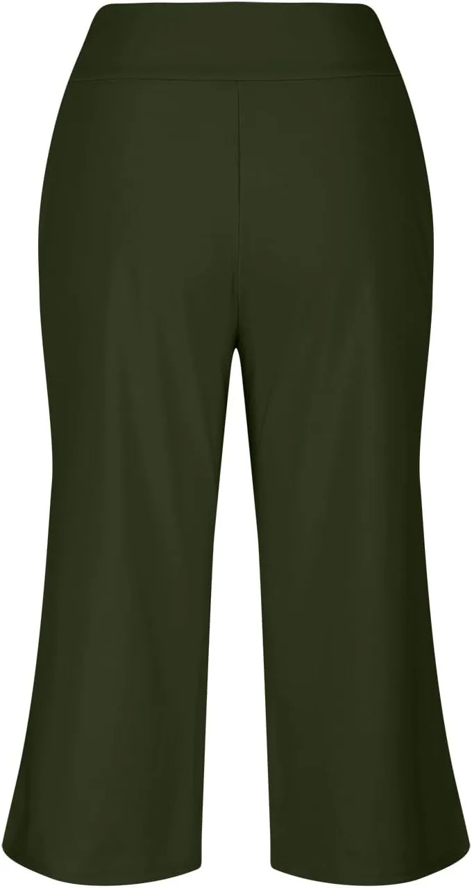 Capri Pants for Women 2025 Summer Wide Leg Yoga Pants Tummy Control High Waist Dressy Casual Crop Pant with Pockets
