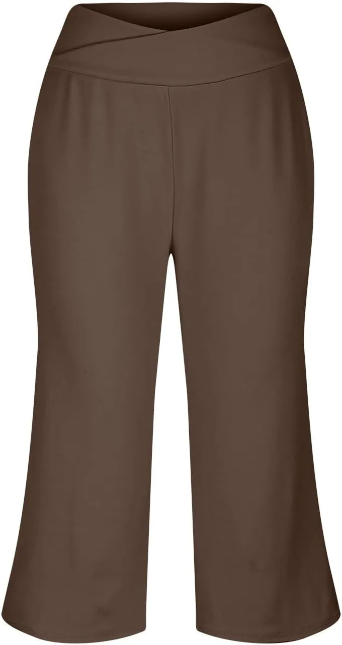 Capri Pants for Women 2025 Summer Wide Leg Yoga Pants Tummy Control High Waist Dressy Casual Crop Pant with Pockets