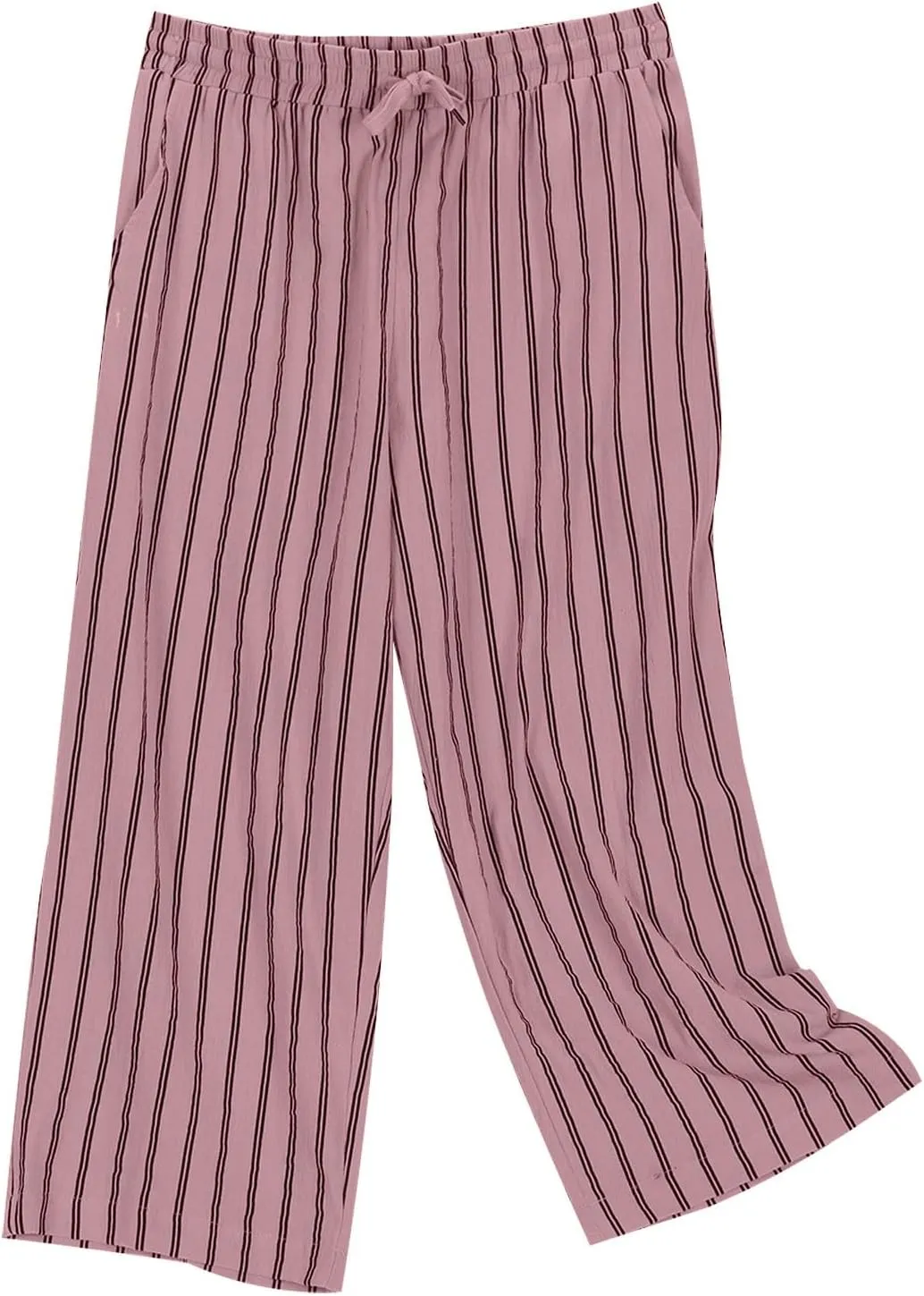 Capris for Women Fashion Casual Stripe Elastic Loose Pants Straight Wide Leg Trousers Womens Beach Vacation Outfits