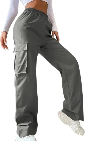 Cargo Pants Women Elastic High Waisted Wide Leg Pants Loose Summer Casual Trendy Streetwear Y2K Trousers with Pockets