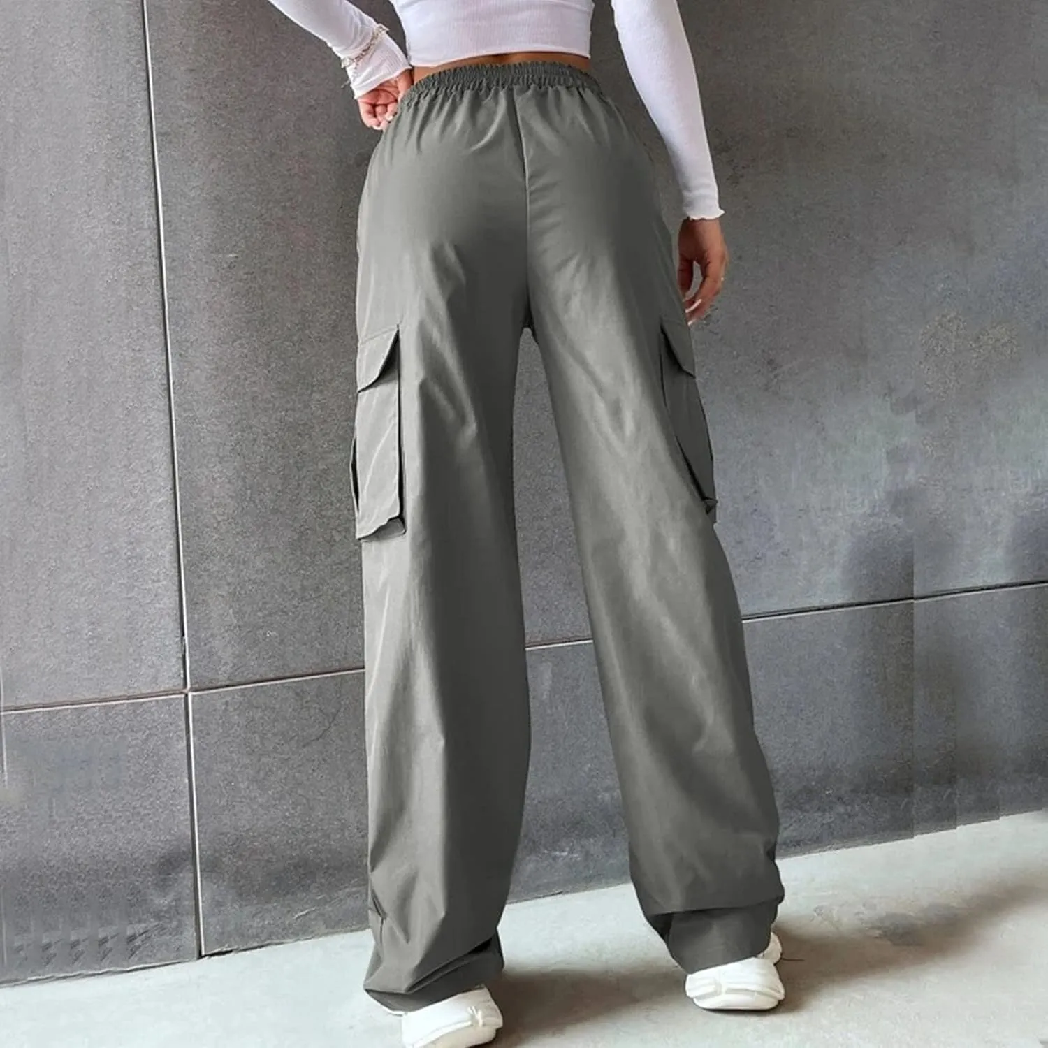 Cargo Pants Women Elastic High Waisted Wide Leg Pants Loose Summer Casual Trendy Streetwear Y2K Trousers with Pockets